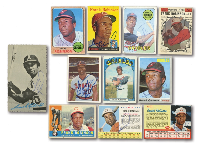FRANK ROBINSON LOT OF (12) AUTOGRAPHED BASEBALL CARDS INCL. 1957 TOPPS #35 ROOKIE (BECKETT AUTH.)